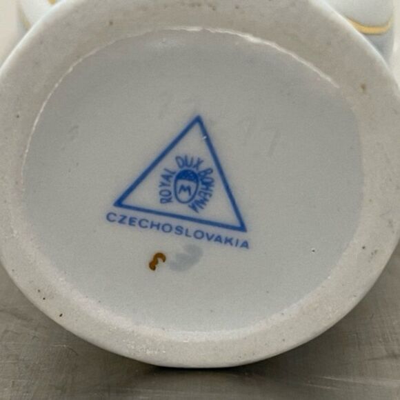 Vintage Royal Dux Bohemia Urn Vase Blue White Gold Pink Flower New Old Stock - - Picture 8 of 8